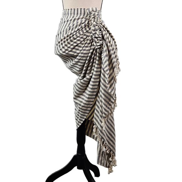 Just Bee Queen Women's Tulum Striped Fringed Vacation Asymmetrical Skirt | XS - Picture 2 of 14